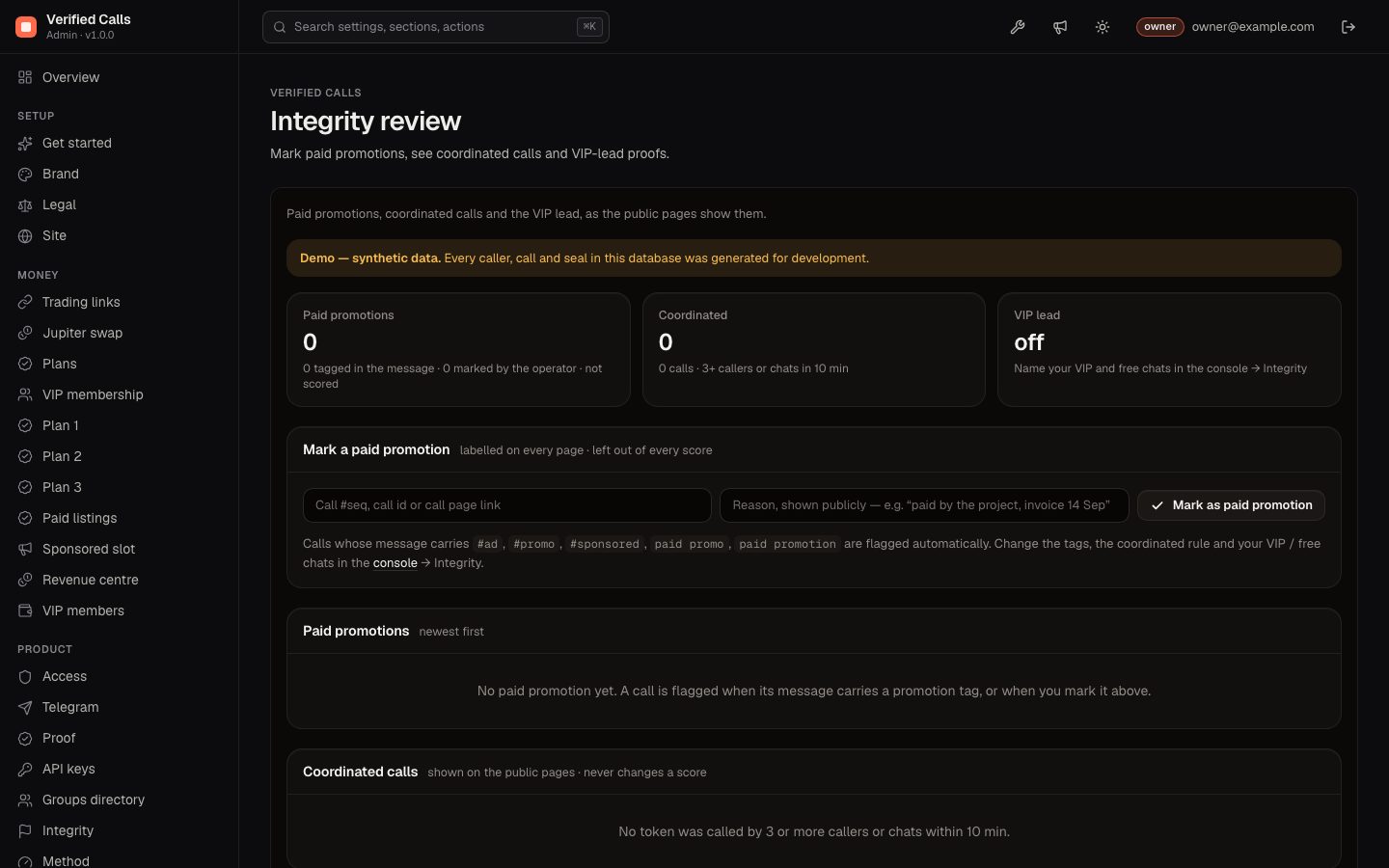 Monitor, Integrity review: paid promotions, coordinated calls, VIP lead